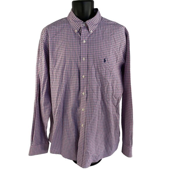 Mens Ralph Lauren Long Sleeve Button Down Gingham Check Shirt Size XL Pink Blue - Picture 7 of 8